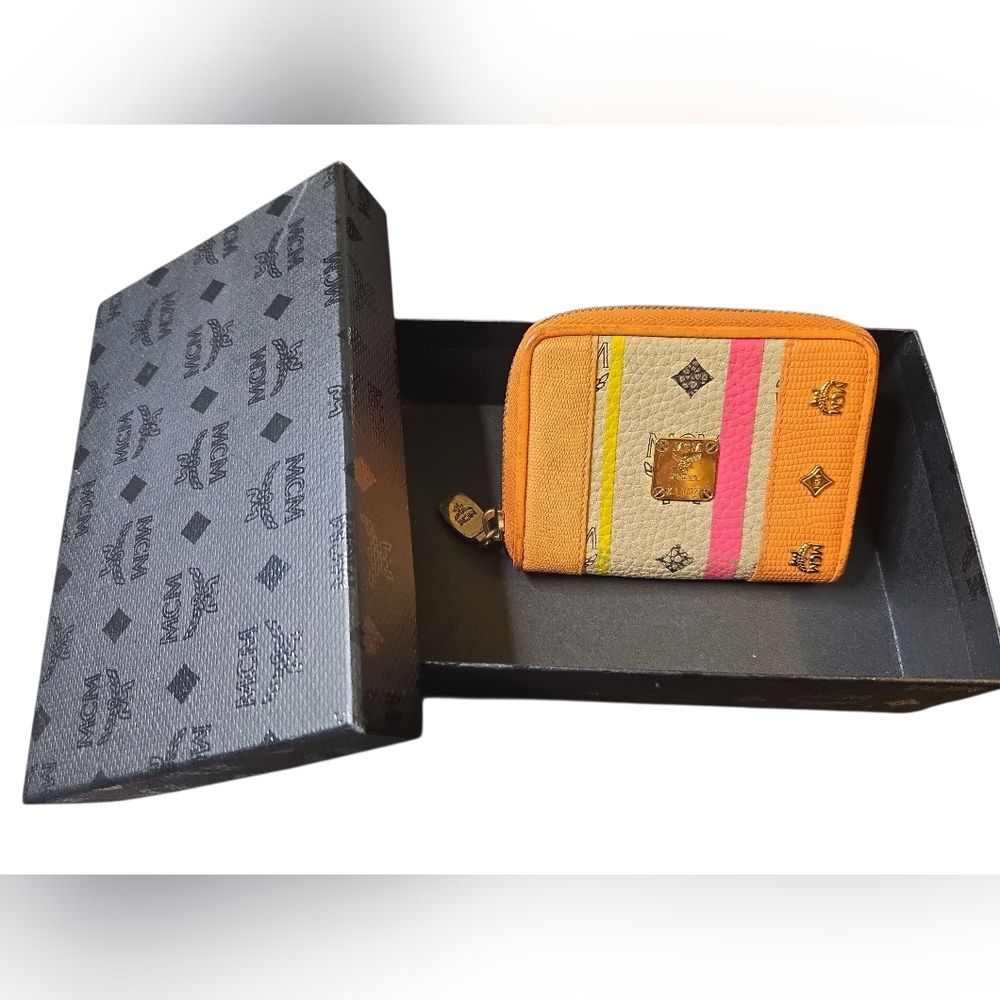 MCM Limited Edition Striped Visetos Zip Around Wallet With Box